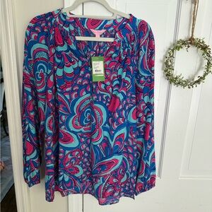 Lilly Pulitzer Blue and Pink Patterned Blouse